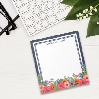 Boho Floral Arrangement - Navy Blue & White - Name Notizblock