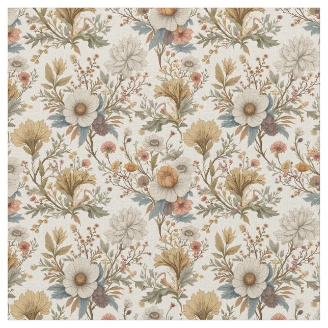 Boho Floral auf Beige Stoff (Nahaufnahme)