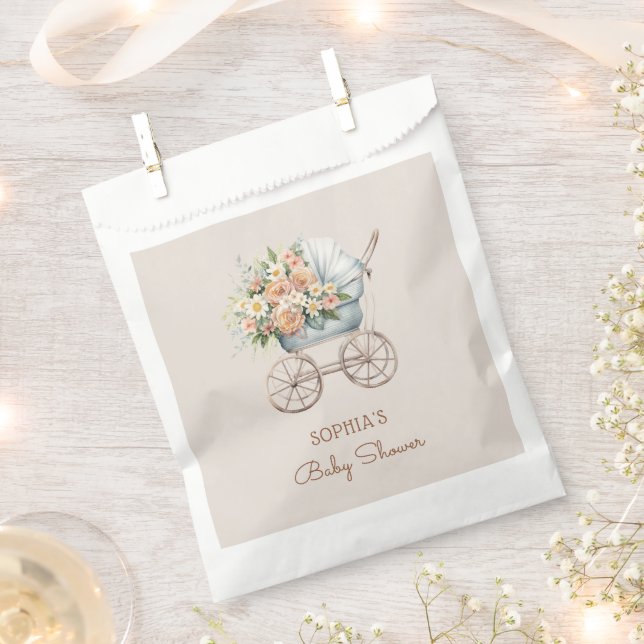 Boho Floral Baby Carriage Baby Shooter Geschenktütchen (Ausgeschnitten)