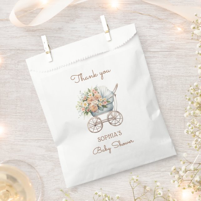 Boho Floral Baby Carriage Baby Shooter Geschenktütchen (Ausgeschnitten)