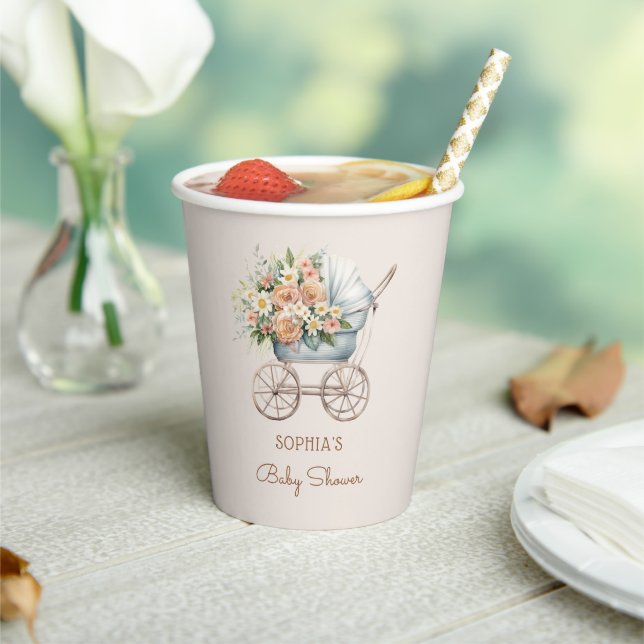 Boho Floral Baby Carriage Baby Shooter Pappbecher (In Situ)