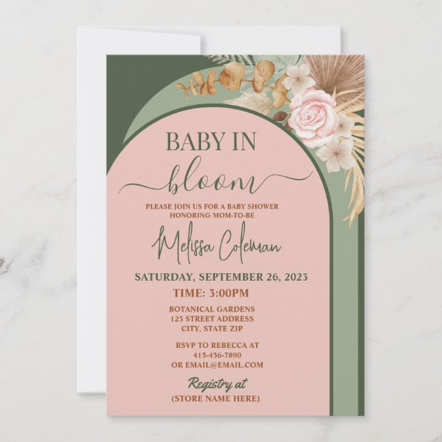 Boho Floral Baby In Bloom Baby Shower  Einladung (Vorderseite)