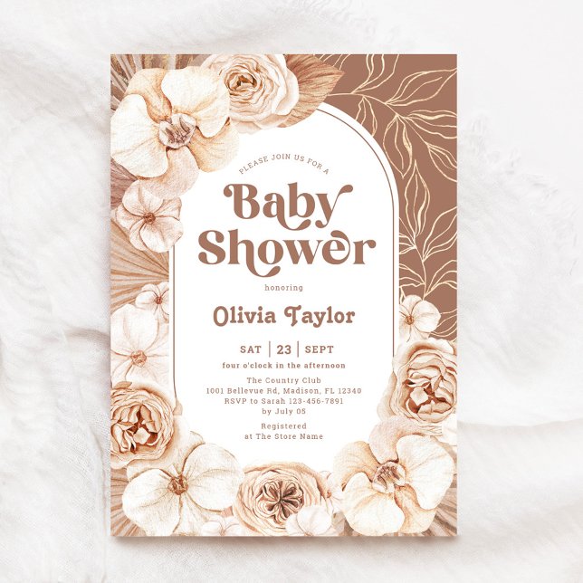 Boho Floral Baby Shower Mocha Einladung (Von Creator hochgeladen)