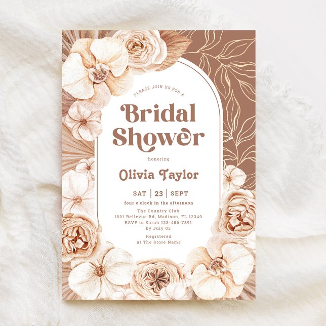 Boho Floral Baby Shower Mocha Einladung (Von Creator hochgeladen)