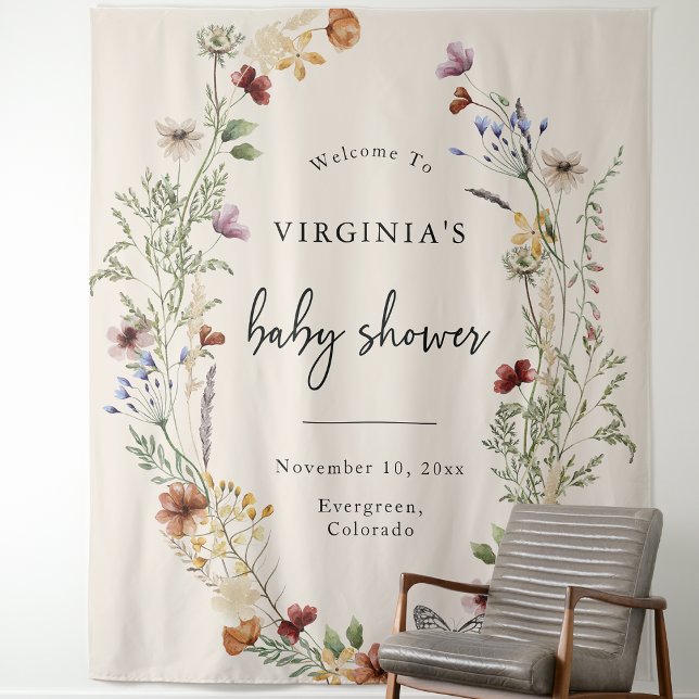 Boho Floral Baby Shower Wandteppich (Boho Floral Baby Shower Tapestry by Painted Paperie
)