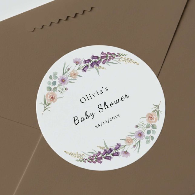 Boho Floral Baby Shower Wildflower Watercolor  Runder Aufkleber (Von Creator hochgeladen)