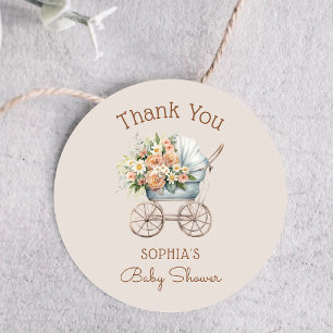 Boho-Floral-Baby-Wagen Baby Shower Danke Runder Aufkleber