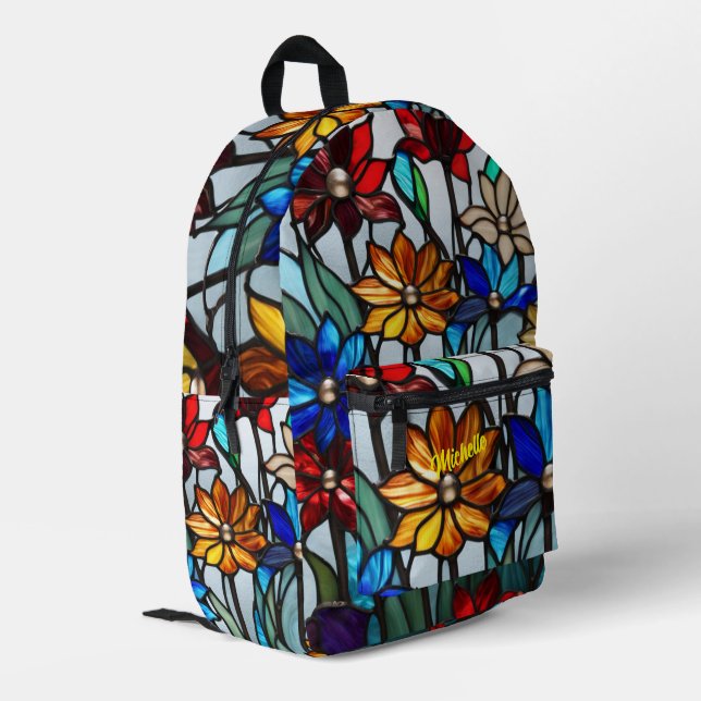 Boho Floral Backpack Blume Print Bookbag Bedruckter Rucksack (Rückseitige Ecke links)