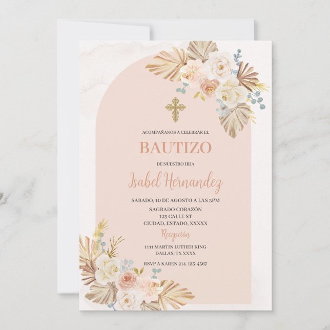 Boho Floral Bautizo Einladung (Vorderseite)