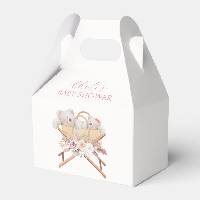 Boho Floral Bear Bassinet Girl Baby Dusche Geschenkschachtel (Vorderseite)