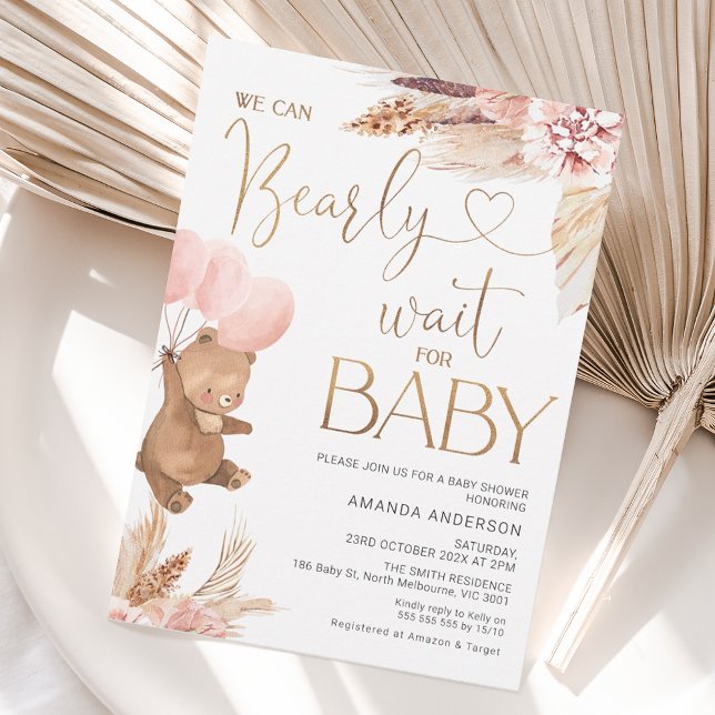 Boho Floral Bearly Wait for Baby Shooter Einladung (Von Creator hochgeladen)