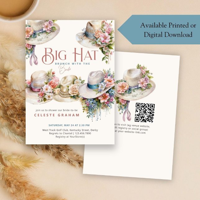 Boho Floral Big Hats Derby Bridal Brunch Einladung (Von Creator hochgeladen)