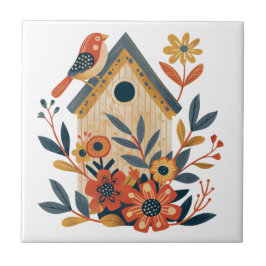 Boho Floral Bird House Skandinavische Folklorekuns Fliese