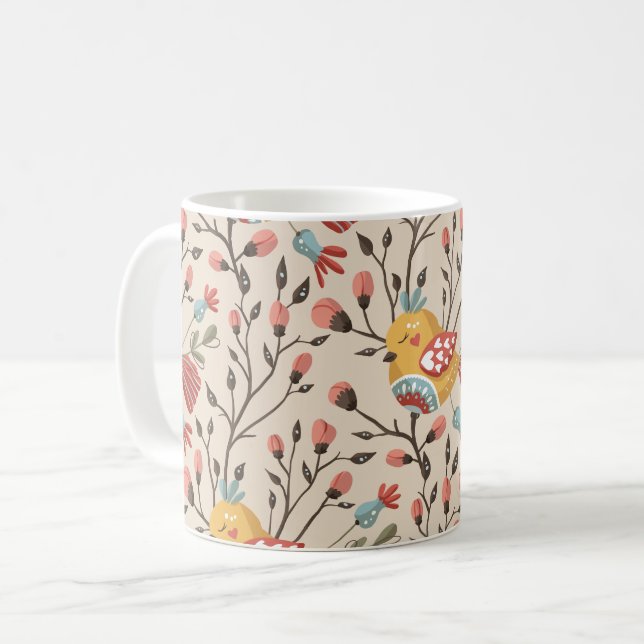 Boho Floral Birds Garden Pattern Kaffeetasse (Vorderseite Links)