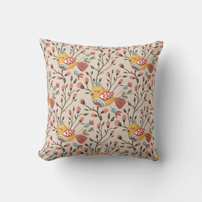 Boho Floral Birds Garden Pattern Kissen (Vorderseite)