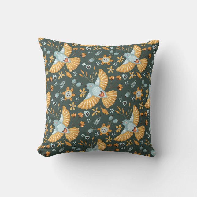 Boho Floral Birds Garden Pattern Kissen (Vorderseite)