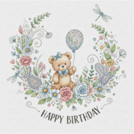 Boho floral birthday bear aufkleber