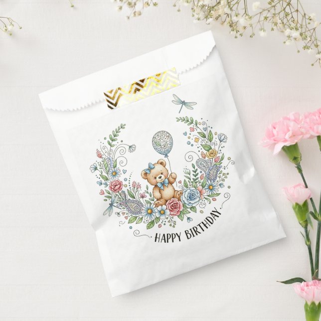 Boho floral birthday bear geschenktütchen (Versiegelt)