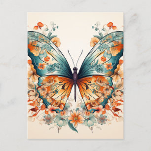 Boho Floral Blossom Butterfly Meadow Watercolor Ankündigungspostkarte