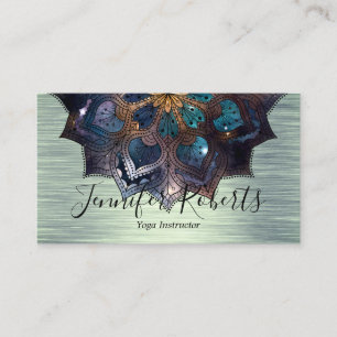 Boho Floral Blue Gold Mandala Chic Yoga Instructor Visitenkarte