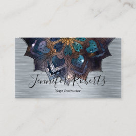 Boho Floral Blue Gold Mandala Chic Yoga Instructor Visitenkarte