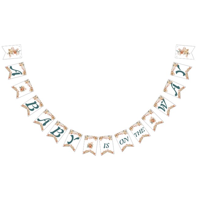 Boho Floral Blue Letters on White Baby Shower Wimpelkette (Alle)