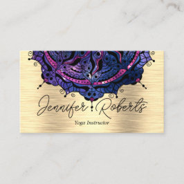 Boho Floral Blue Mandala Chic Yoga Instructor Gold Visitenkarte