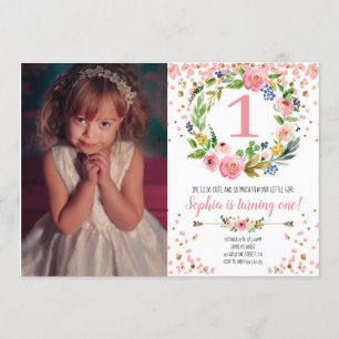 Boho Floral Blume Confetti Girl Foto Einladung