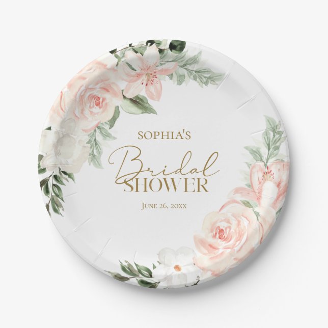 Boho Floral Blush Pink Sage Green Brautparty Pappteller (Vorderseite)