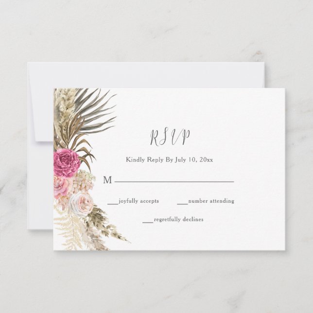 Boho Floral Blush Pink Wedding RSVP (Vorderseite)