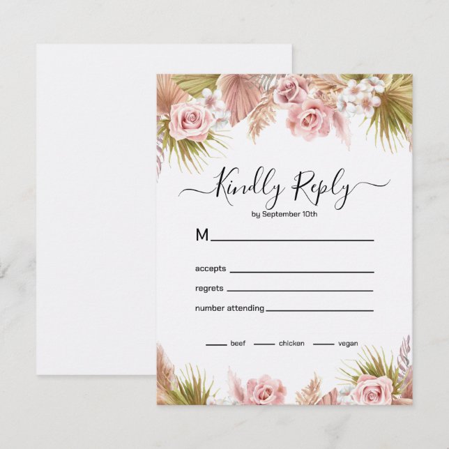 Boho Floral Border RSVP Karte (Vorne/Hinten)