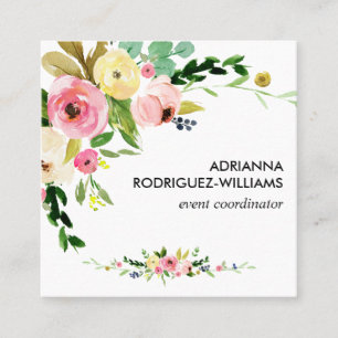 Boho Floral Bouquet Square Business Card Quadratische Visitenkarte