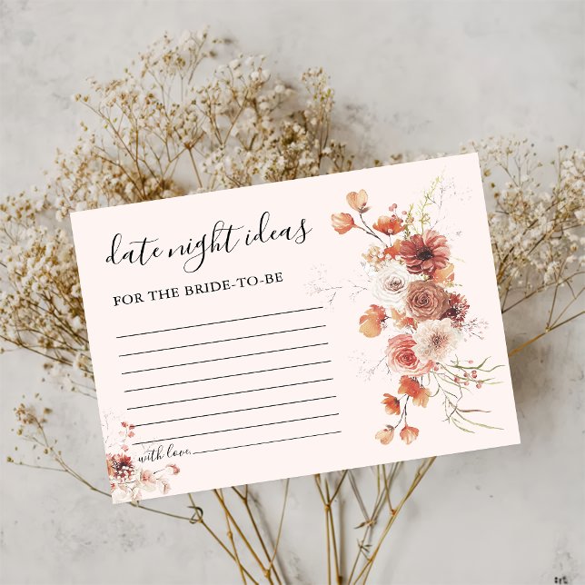 Boho Floral Brautparty Date Night Ideas Card (Von Creator hochgeladen)