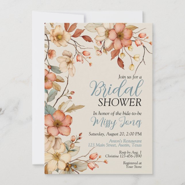 Boho Floral Brautparty Einladung (Vorderseite)