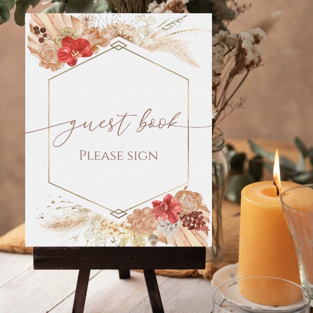 Boho Floral Brautparty Guest Book Sign Poster (Von Creator hochgeladen)