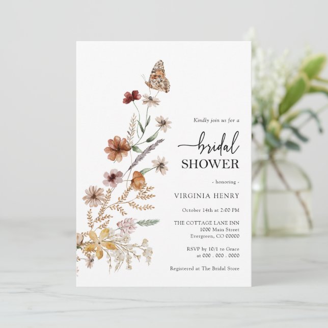Boho Floral Bridal Dusche Einladung (Stehend Vorderseite)