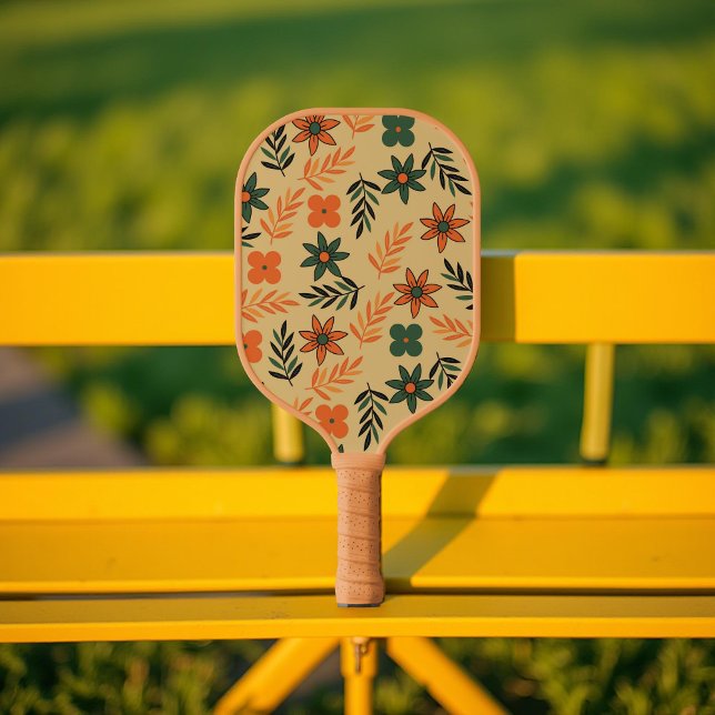Boho Floral Brown & Beige Botanischer Frühling Som Pickleball Schläger (Von Creator hochgeladen)