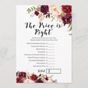 Boho Floral Burgundy Brautparty Game 12x18 Einladung