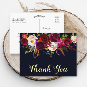 Boho Floral Burgundy Navy Hochzeit im Herbst Viele Postkarte