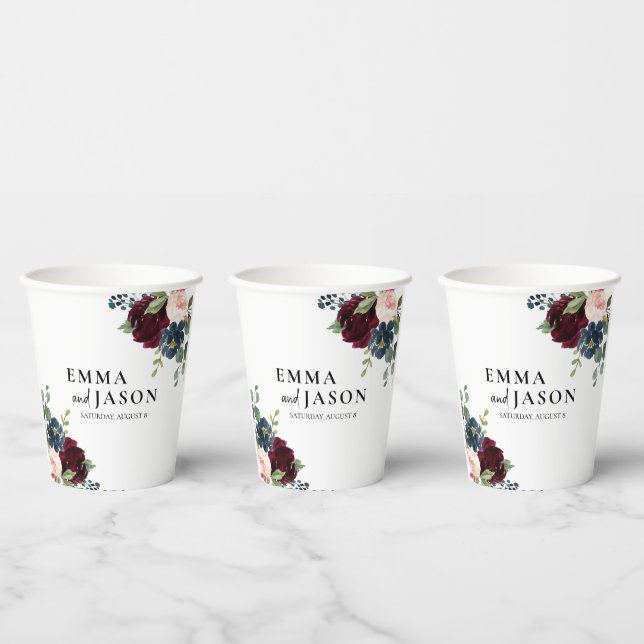 Boho Floral Burgundy Wedding Paper Cups Pappbecher (Multi)