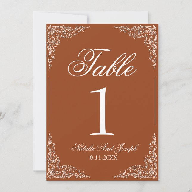 Boho Floral Burnt Orange Rust Wedding Table Number Einladung (Vorderseite)