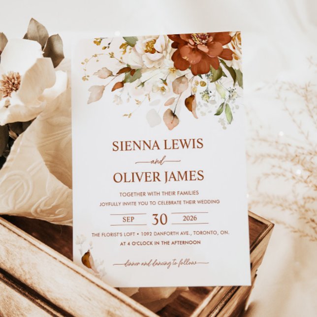 Boho Floral Burnt Orange Terracotta Wedding Einladung (Von Creator hochgeladen)