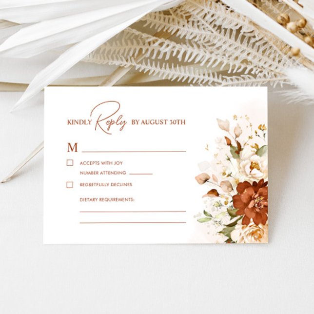 Boho Floral Burnt Orange Terracotta Wedding RSVP Karte (Von Creator hochgeladen)