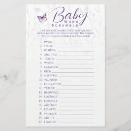 Boho Floral Butterfly Baby Dusche Word Scramble