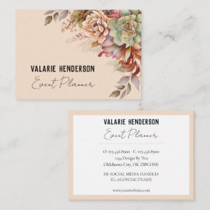 Boho Floral Cactus Feminine Script Business Card Visitenkarte