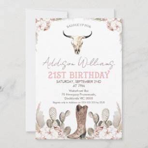 Boho Floral Cactus Rodeo 21. Geburtstag Einladung