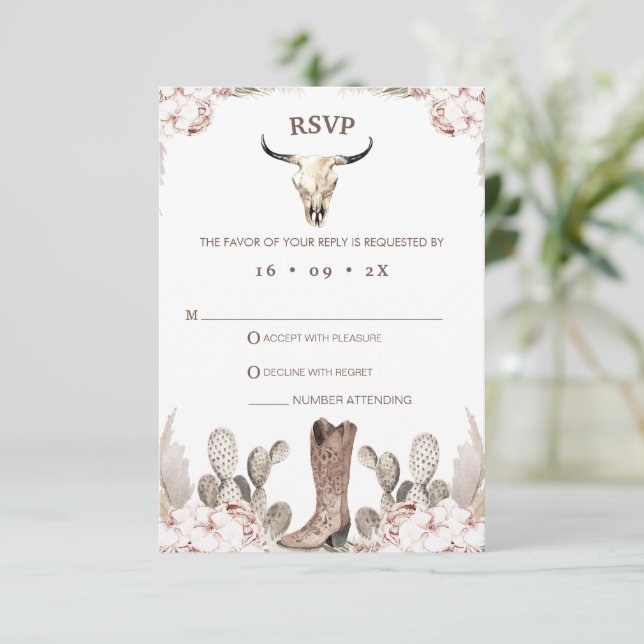 Boho Floral Cactus Rodeo 21. Geburtstag RSVP Card (Stehend Vorderseite)