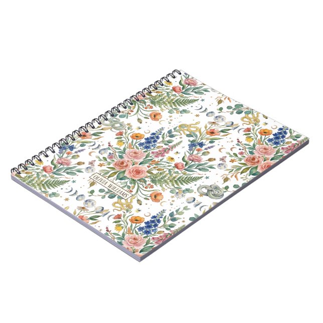 Boho Floral Celestial Moon  & Snakes Botanical Notizblock (Linke Seite)