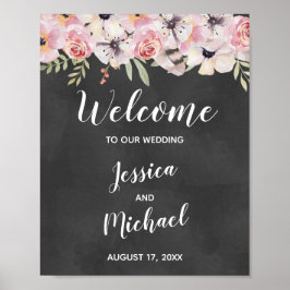 Boho Floral Chalkboard Wedding Welcome Sign Poster