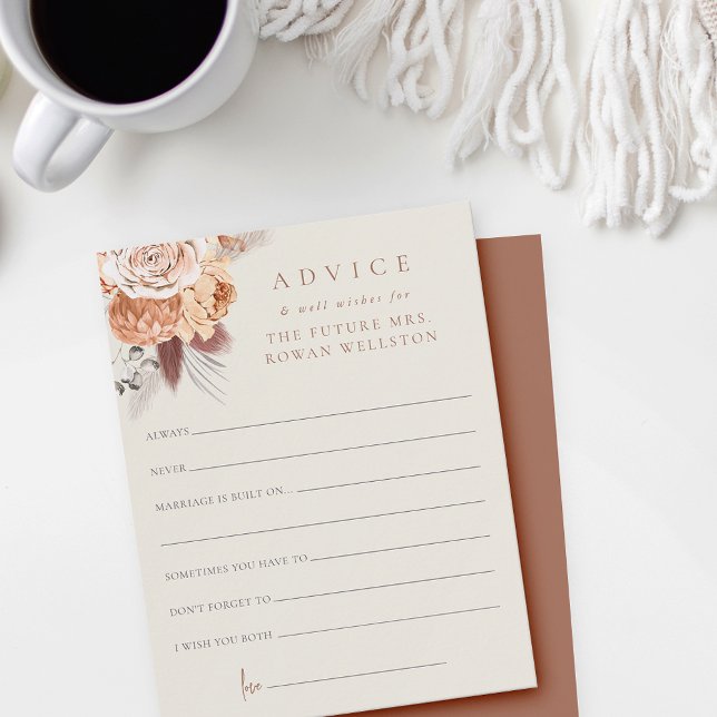 Boho Floral Coffee Brautparty Advice Card (Von Creator hochgeladen)